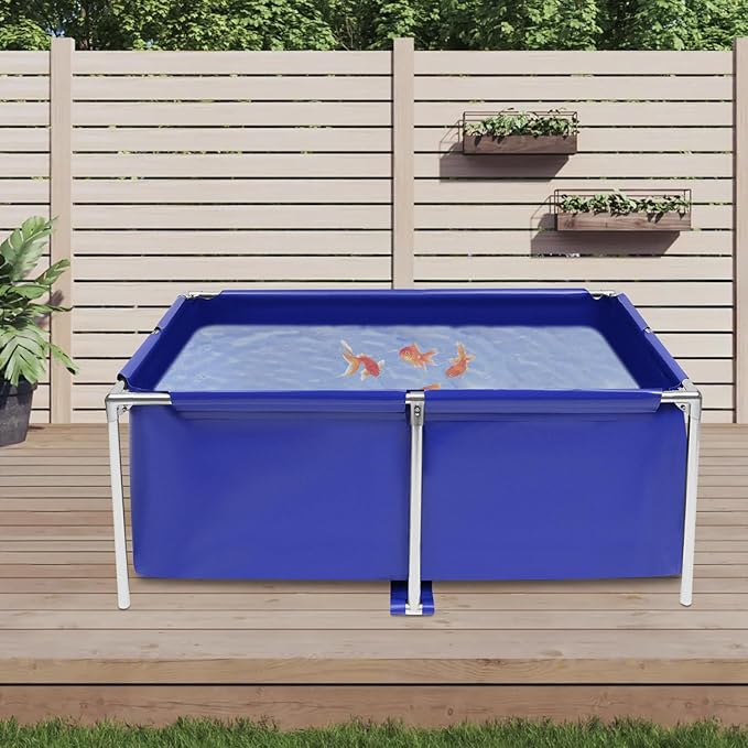 Portable Fish Tank, Foldable Koi Pond Stainless Steel Frame, Large 120x80x50cm Canvas Fish Pond with Drain Valve, Waterproof Home Aquarium & Aquaculture Tank