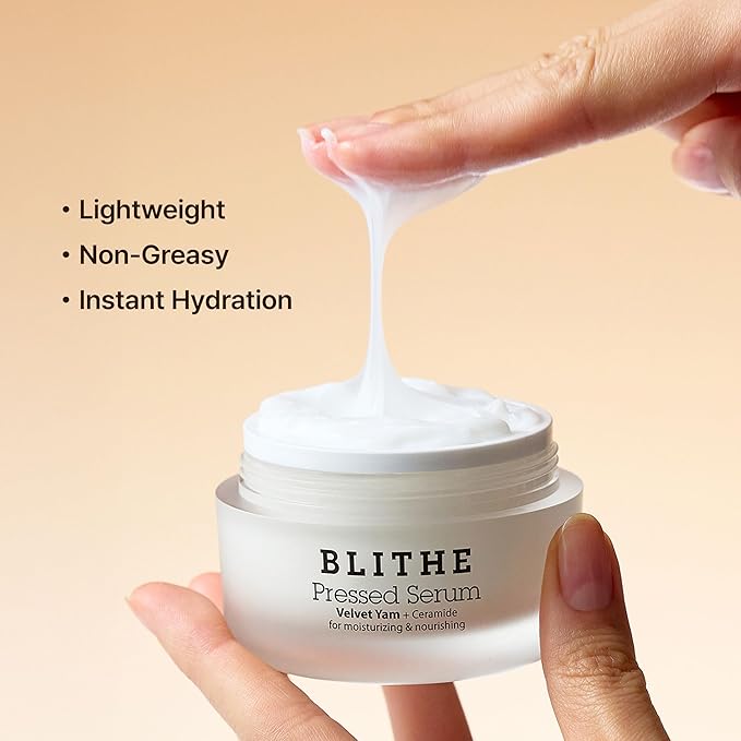 BLITHE Pressed Serum 68.79% Wild Yam Moisturizing Serum with Cream Texture for Women, Vegan Mucin Safe for Sensitive Skin, Korean Skincare 1.68 Fl Oz