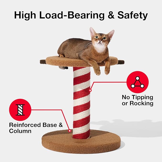 VETRESKA 18.1" Reindeer Cat Scratching Post, Two-Layer Soft Plush Platforms, Space-Saving Kitten Christmas Cat Scratch & Rest Furniture, Holiday Decoration