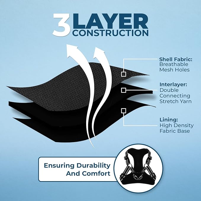 Best Pet Supplies Voyager Mesh Dog Breathable Harness Reflective Stitching, All Weather Adjustable for Walking Training, or Running - Heavy Duty & Durable, Harness Leash Set (Black), L