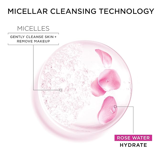 Garnier Micellar Water with Rose Water and Glycerin, Hydrating Facial Cleanser & Makeup Remover, For All Skin Types, Vegan, Cruelty Free, 13.5 Fl Oz (400mL), 1 Count