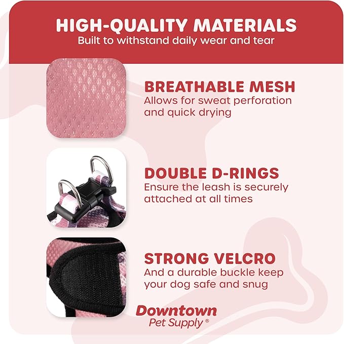 Downtown Pet Supply Step in Dog Harness for Small Dogs No Pull, Large, Camo Pink - Adjustable Harness with Padded Mesh Fabric and Reflective Trim - Buckle Strap Harness for Dogs