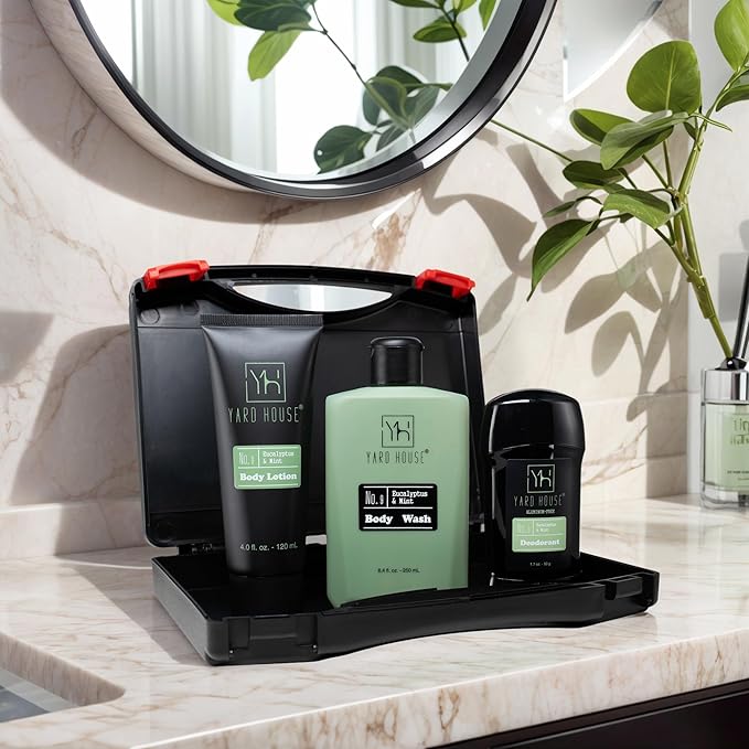 Mens Skincare Gift Set – Eucalyptus & Mint Body Wash, Lotion & Deodorant in Travel Case – Premium Grooming Kit for Men – Fathers Day Birthday Christmas Gift Idea