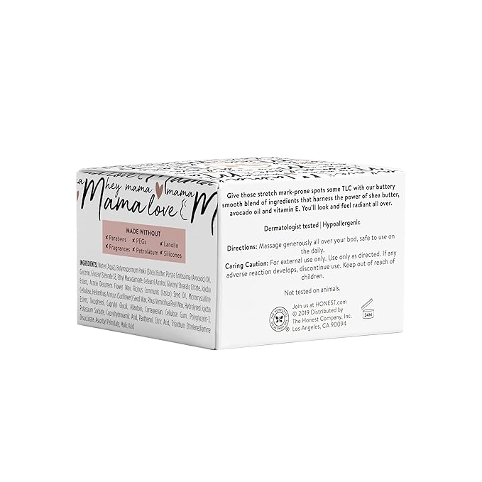 The Honest Company Mama Rock Bump Body Butter Moisturizing Stretch Mark Cream, Shea Avocado Oil, Vitamin E, Hypoallergenic and Dermatologist Tested, 4 oz