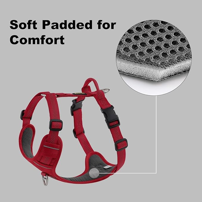 Plutus Pet No Pull Dog Harness, Reflective Adjustable Dog Vest Harness with Handle, Escape Proof, Soft Padded for Small Medium Large Dogs (Red, XS)