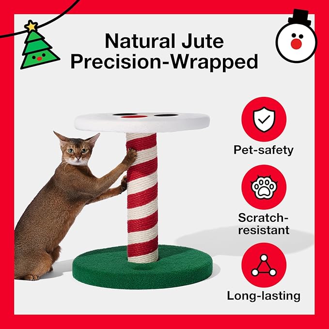 VETRESKA 18.1" Snowman Cat Scratching Post, Two-Layer Soft Plush Platforms, Space-Saving Kitten Christmas Cat Scratcher & Rest Furniture, Holiday Decoration
