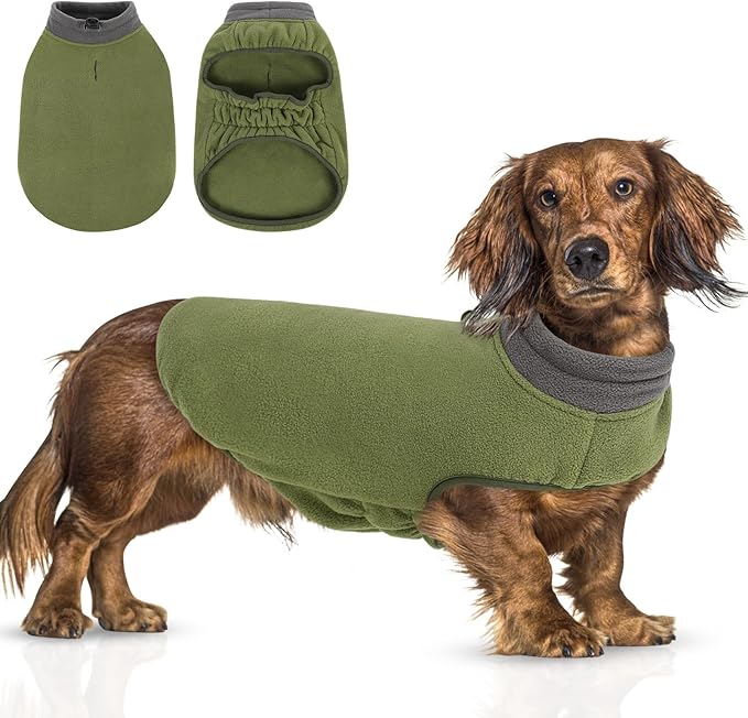 Queenmore Dog Sweater,Soft Fleece Vest Pullover Dogs Jacket with Elastic Stretchable,Warm Winter Dog Coats Cold Weather Doggy Dachshund Sweaters for Small Dogs Cats Boy or Girl (Green, 2XL)