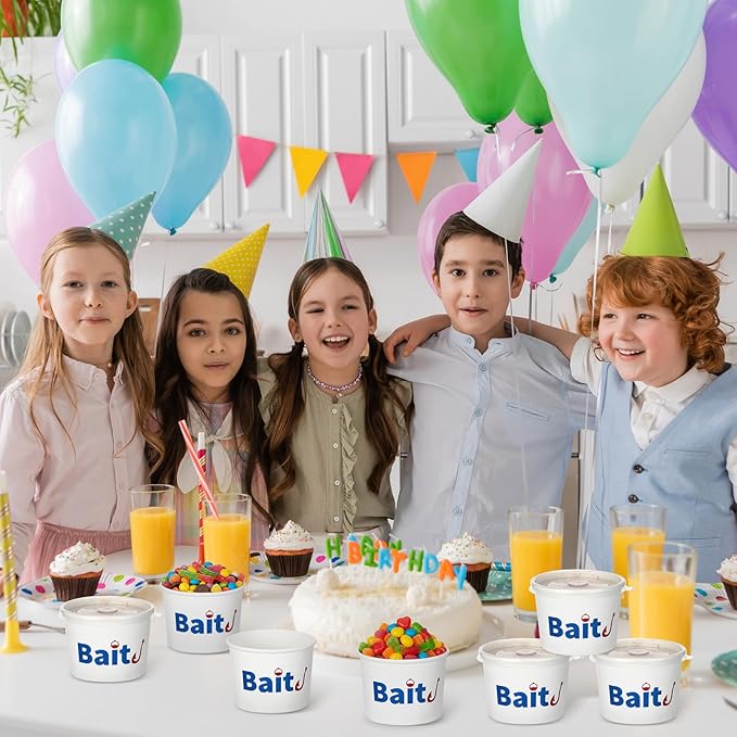 50 Pcs Fishing Party Favors 8/9 oz Bait Cups with Lids Disposable Bulk Plastic Bait Cups for Water Wine Coffee Cake Fishing Birthday Baby Shower Favors Decor (White,8 oz)