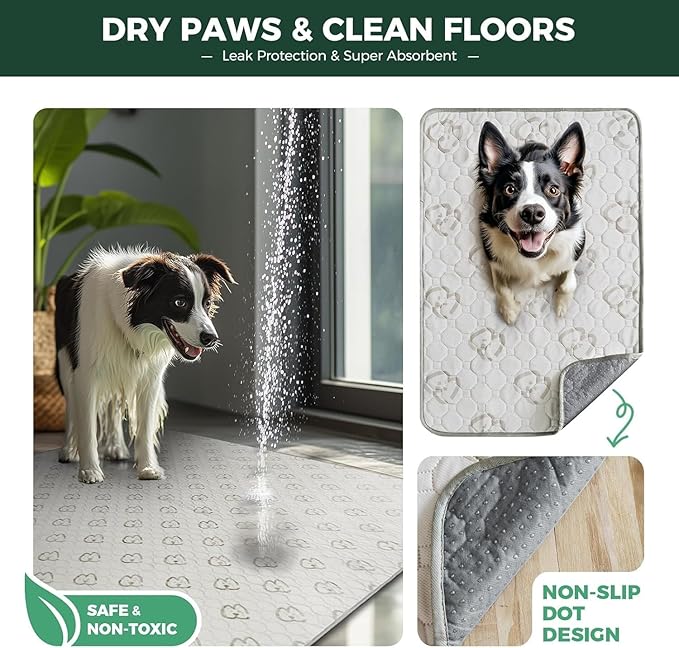 FXW Washable Pee Pads for Dogs, Puppy Pads with Super Absorbent, Specifically Designed for FXW Rollick/Homeplus 24inch 6 Panels Dog Playpen, 39" x 63" Rectangle, Khaki, 2 Packs