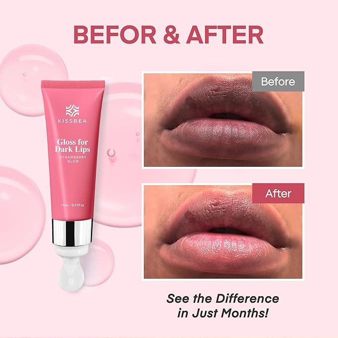Gloss for Uneven Lip Tone, Strawberry Glow, Moisturizing Lip Gloss for Dry Lips, Non-Sticky Lip Conditioner, 2 Pack (15 mL Each)