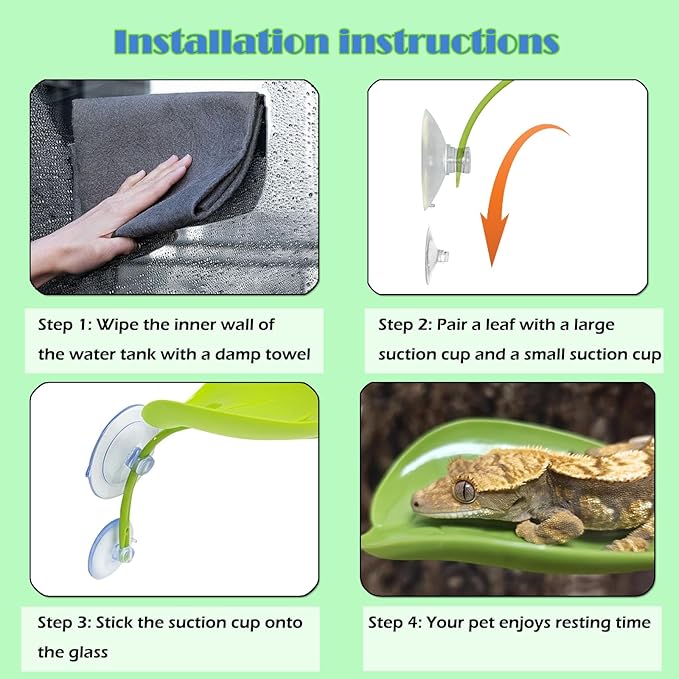 KABASI 3 Pack Plastic Leaf Platform for Reptile, Leaf-Shaped Reptile Basking Resting Spot Frog Habitat Decorations with 6pcs Suction Cups, Tree Frog Tank Accessories for African Dwarf Amphibian, Green
