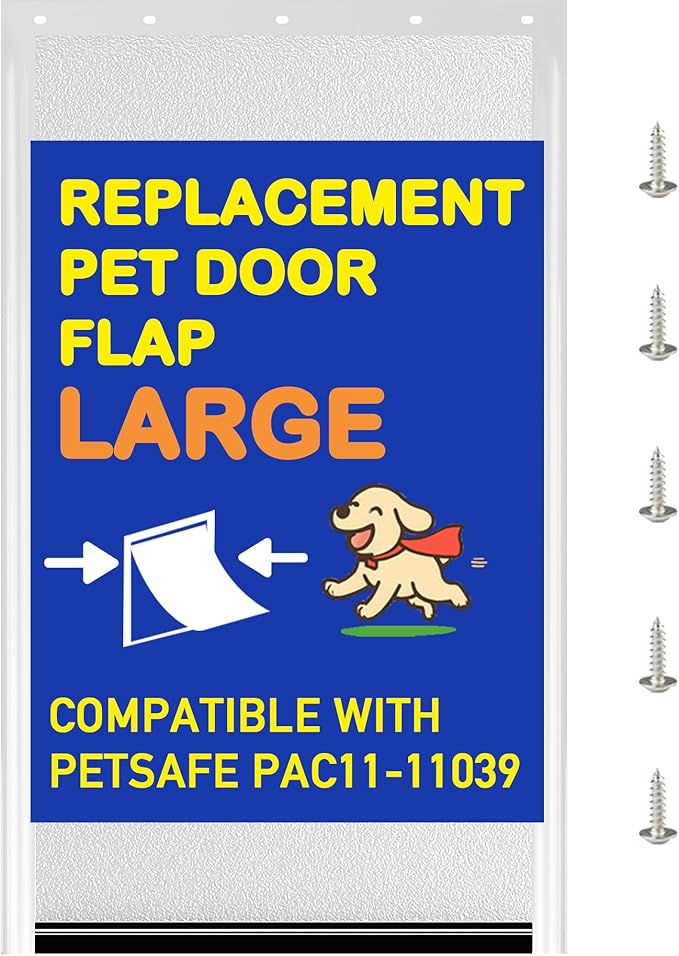 PAC11-11039 Large Dog Door Replacement Flaps with Screws, Compatible with Petsafe Freedom Doggie Doors, 10 1/8" X 16 7/8" Magnetic Closure, Weather Resistant Flexible (Frosted Transparent)