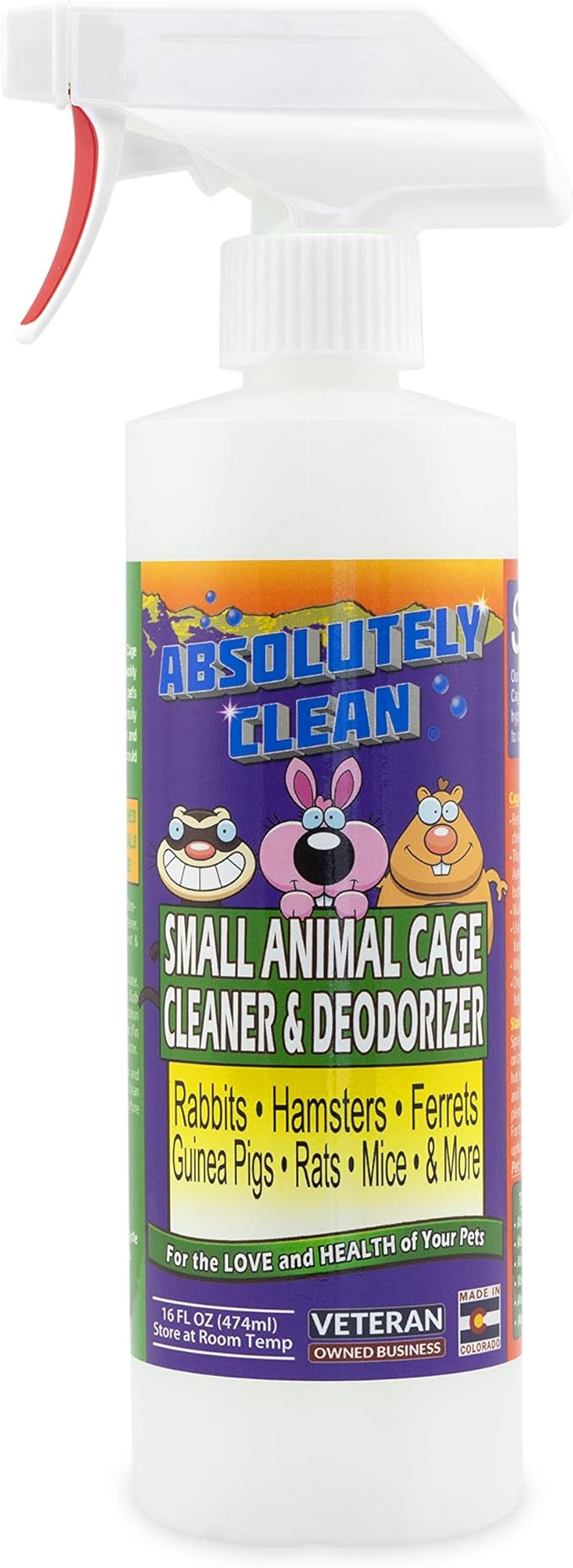 Amazing Small Animal Cage Cleaner, Just Spray/Wipe, Easily Removes Messes & Odors - Hamster Cages, Mice, Rat Cage, Guinea Pig Cage, Rabbit Cage, Ferret Cage, Dog Cage - USA Made - (16 Fl Oz Pack of 6)
