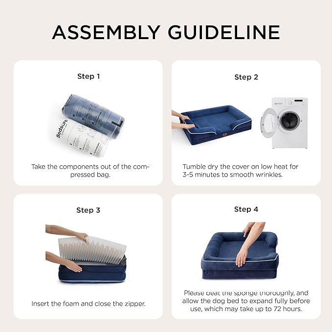 Bedsure XL Plus Orthopedic Dog Bed for Extra Large Dogs - Washable XLarge Dog Cat Bed Waterproof, Comfort Dogs Couch Sofa with Washable Removable Cover, Pet Bed with Nonskid Bottom, Blue Navy, 48"