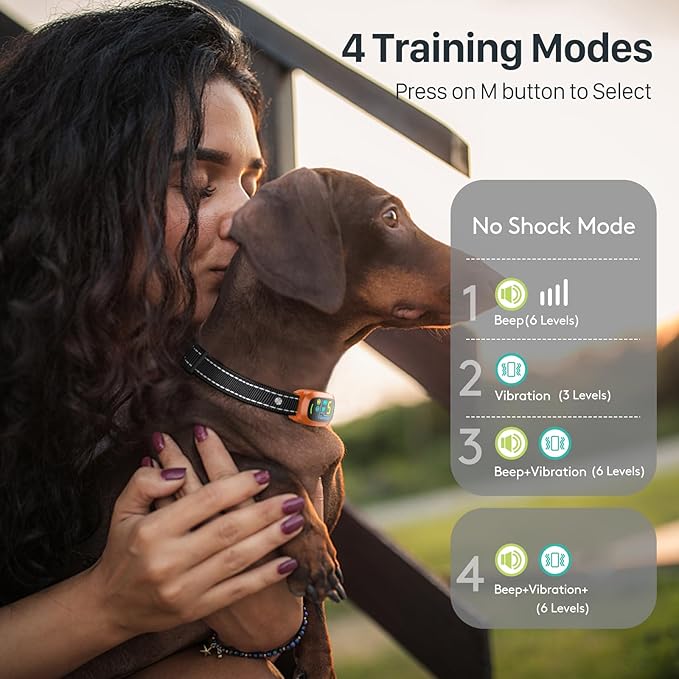 Dog Bark Collar for Large Medium Small Dogs, Rechargeable Smart Bark Collar, Anti Barking Training Collar with 5 Adjustable Sensitivity Beep Vibration (Orange)