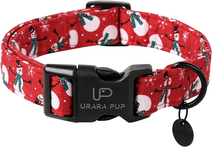 Red Christmas Dog Collar, Cute Snowman Christmas Collar with Quick Release, Comfortable Cotton Dog Collars for Puppy Girl Boy Dogs