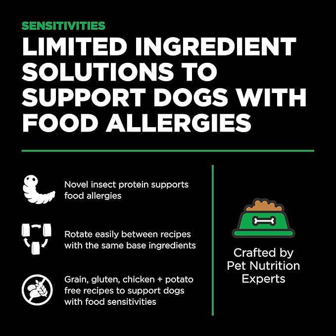 Go! Solutions Sensitivities Limited Ingredient Insect Grain-Free Dry Dog Food, Chicken-Free Kibble Made by Experts for Sensitive Stomachs & Food Allergies, for Puppies, Adults, & Seniors, 3.5 lb Bag