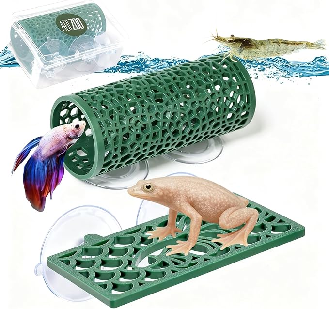 Abizoo Betta Fish Tunnel Hideout and Hammock Bed for Fish Aquarium Decoration, African Dwarf Frog Tank Accessories Hollow Design Habitat Cave for Betta Shrimp Guppies Neon Tetras Zebra Danios Snails