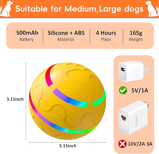Smart Interactive Dog Ball, Interactive Dog Toys with Remote Control, Automatic Moving Pet Ball for Medium and Large Dogs, TPU Material, Rechargeable Vibrating Bouncing Pet Toy