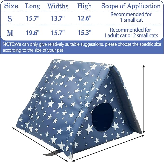 Fhiny Stray Cats Shelter, Waterproof Outdoor Cat House Foldable Warm Pet Cave for Winter Wild Animal Tent Bed Anti-Slip Kitten Cave for Feral Cat Dog Puppy Weatherproof (M, Blue)