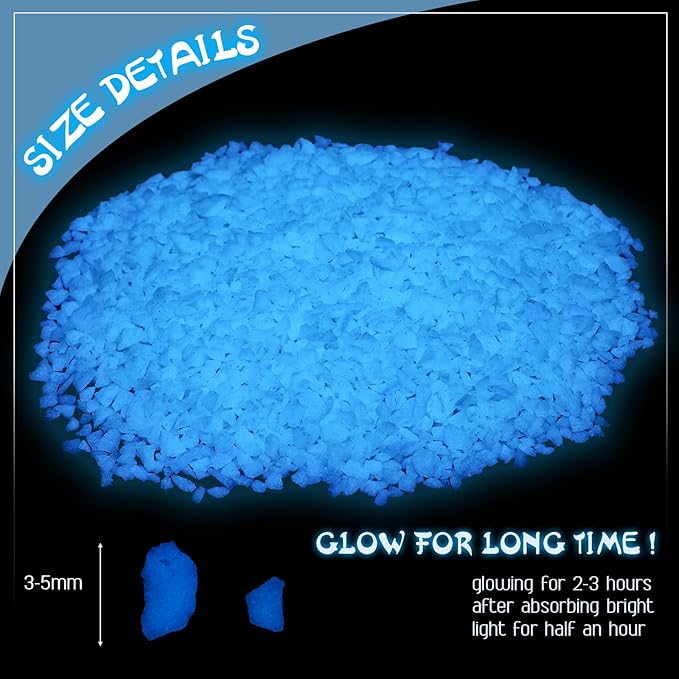 Wesiti Glow in The Dark Gravel, Fluorescent Glow in The Dark Rocks Decorations Fish Tank Rocks Decorative Aquarium Gravel Stones for Garden Room Planter Aesthetic, 300g/ 0.66lb (Sky Blue, 3-5 mm)