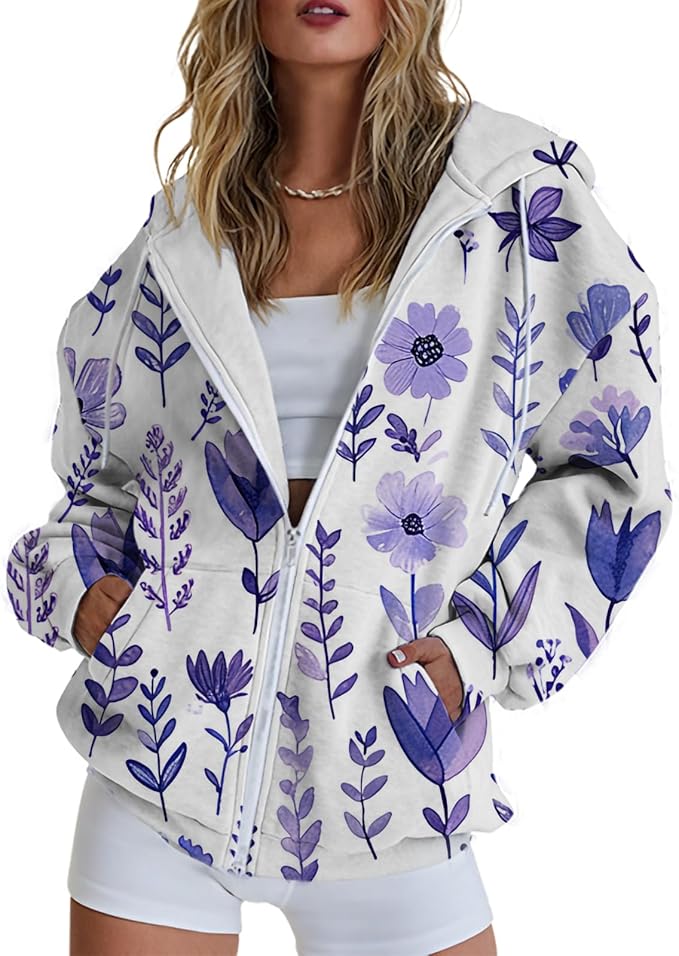 Hoodies for Women Zip Up Long Sleeve Hoodied Sweatshirt with Pockets Retro Graphic Women's Sweatshirt Trendy