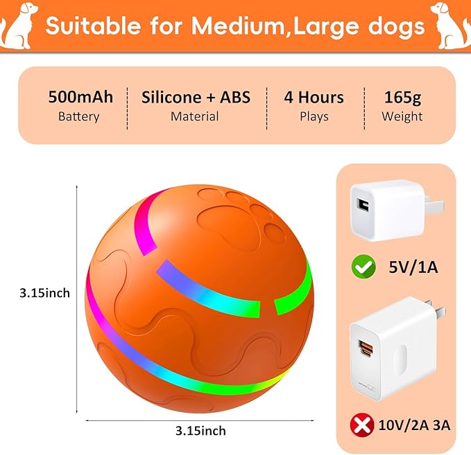 Smart Interactive Dog Ball, Interactive Dog Toys with Remote Control, Automatic Moving Pet Ball for Medium and Large Dogs, TPU Material, Rechargeable Vibrating Bouncing Pet Toy