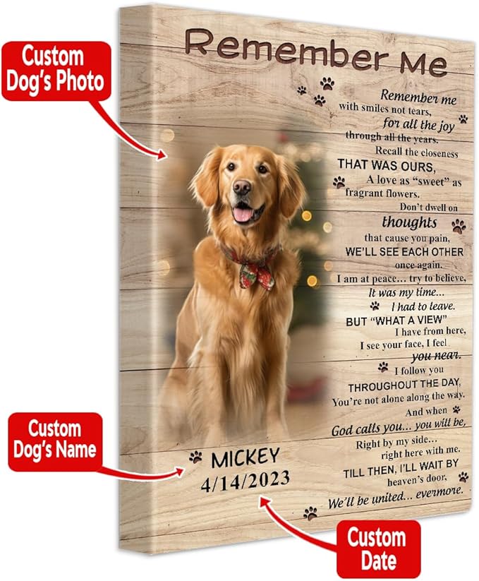 S101617 Dog Memorial Portrait Canvas Gifts, Remember Me Memorial for Dog Lovers, Personalized With Picture Date