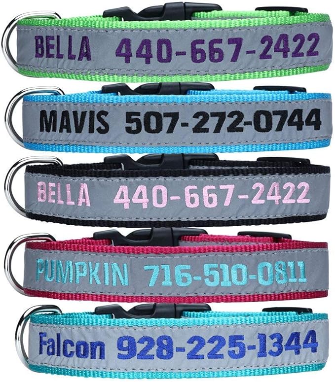 Embroidered Personalized ID Collar, 4 Adjustable Sizes: Extra-Small, Small, Medium, Large with Dog Name Phone, Reflective Pet Pink Collars for Boy & Girl Dogs, X XS M L XL (Embroidery)