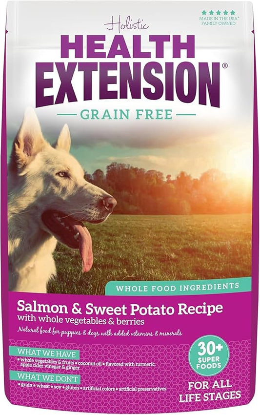 Health Extension Grain Free Salmon & Sweet Potato Dry Dog Food - 30+ Superfoods and Probiotics for All Life Stages (4lb)