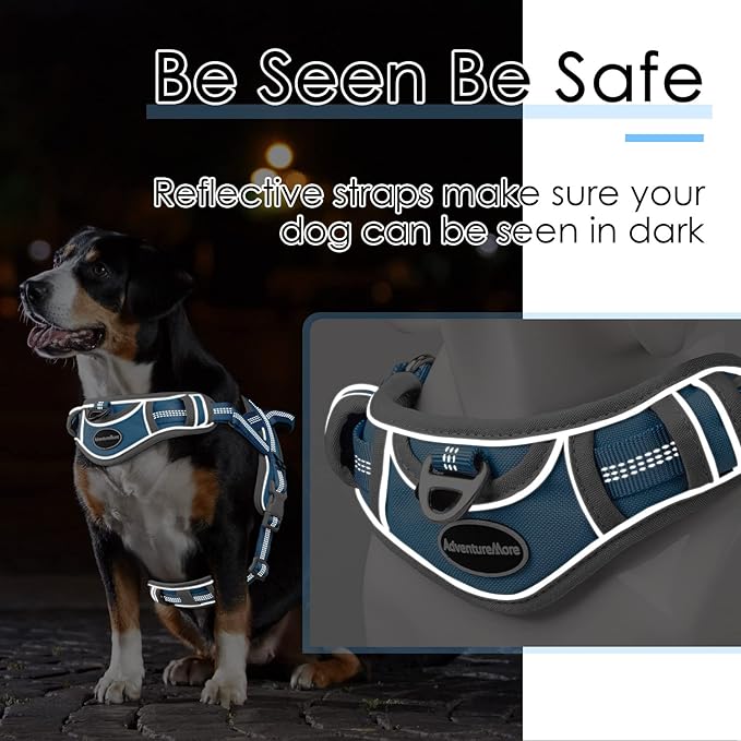ADVENTUREMORE Dog Harness for Medium Dogs No Pull, Sport Dog Halter Harness Adjustable Reflective Dog Vest Escape Proof Dog Harness with Easy Control Front Clip Handle for Training Walking M Blue
