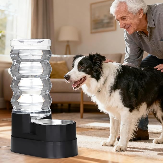 RIZZARI Automatic Dog Water Dispenser: Gravity Stainless Steel Pet Waterer - Large Capacity Water Feeder for Cats and Senior Dogs with Spine Pains - Use in Garden Garage