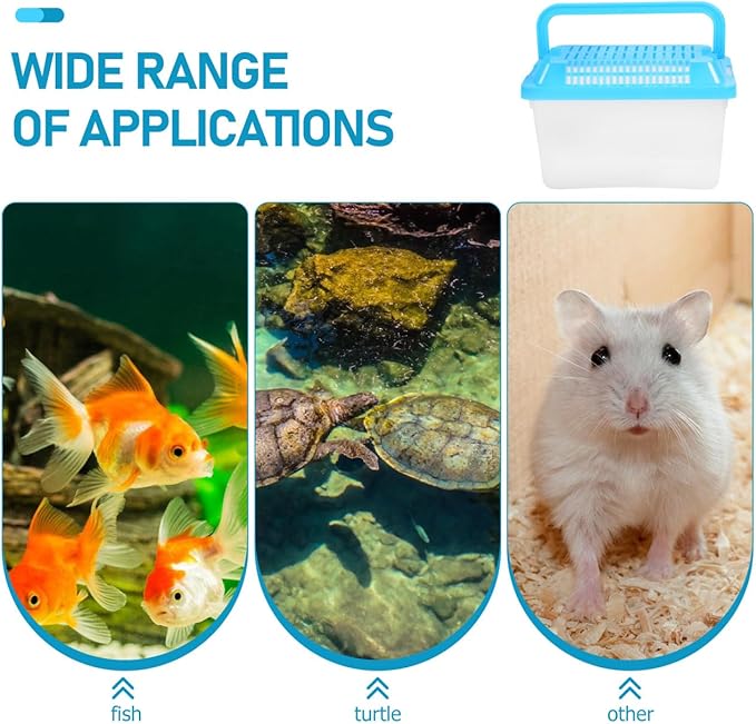 FRCOLOR 2pcs Portable Fish Tank Handheld Aquarium Transparent Turtle Box Pet Hamster Carrier Plastic Reptile Breeding Container, Multi-Color Lid