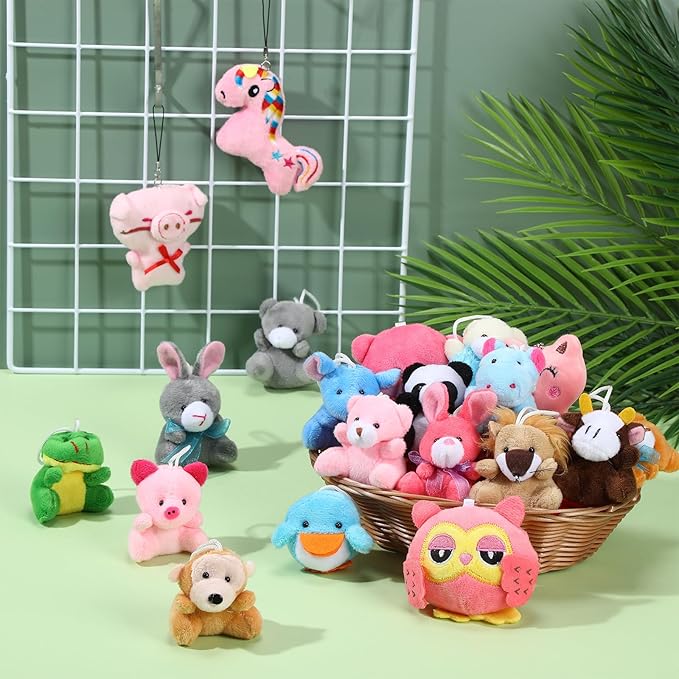 Sumind 42 Pcs Mini Stuffed Animals Toys Set Small Plush Keychain Decorations for Teacher Student Award, Carnival Prizes, Goodie Bags Filler, Christmas Valentine Easter Party Favors(Rich Style)