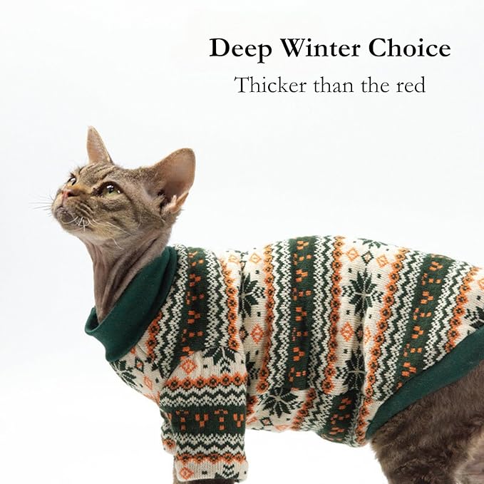 Cat Festive Sweater Pullover, Classic Soft Warm Christmas Clothes for Hairless Sphynx, Devon & All Indoor Kittens (Geometric,M)
