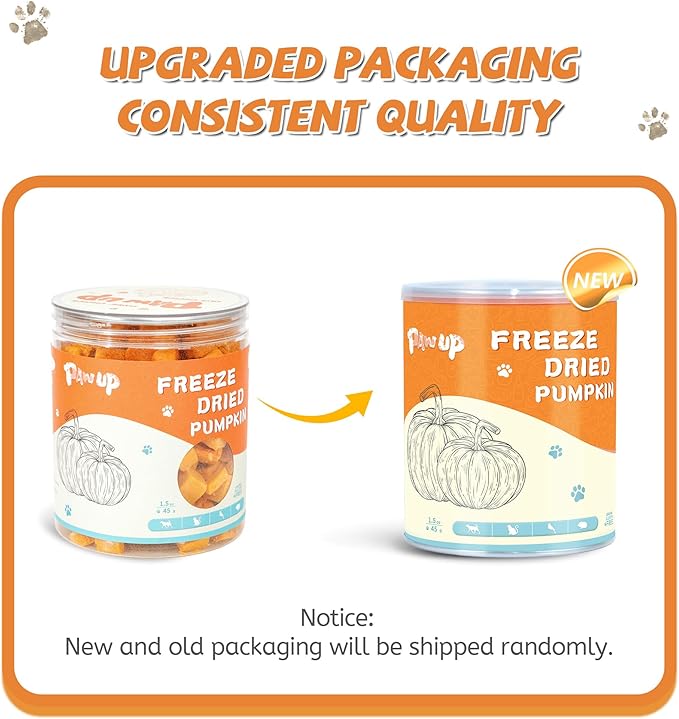 PAWUP Freeze-Dried Pumpkin Treats for Dogs & Cats – High Fiber, Single Ingredient Natural Snacks for Digestion & Gut Health, Healthy Food Toppers, 1.58 oz