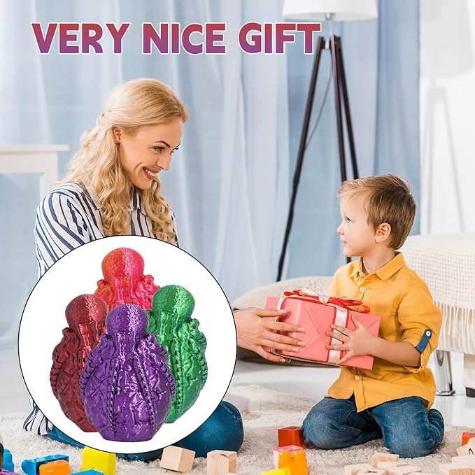 4PCS 3D Printed Octopus Animal Egg Set,Crystal Animals Egg Fidget Toy with Octopus Inside Easter Halloween for Kids (4pcs Octopus)