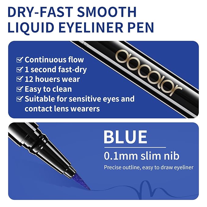 docolor Waterproof Eyeliner Pen Super Slim Liquid Precise All Day Eye Liner Gel Blue