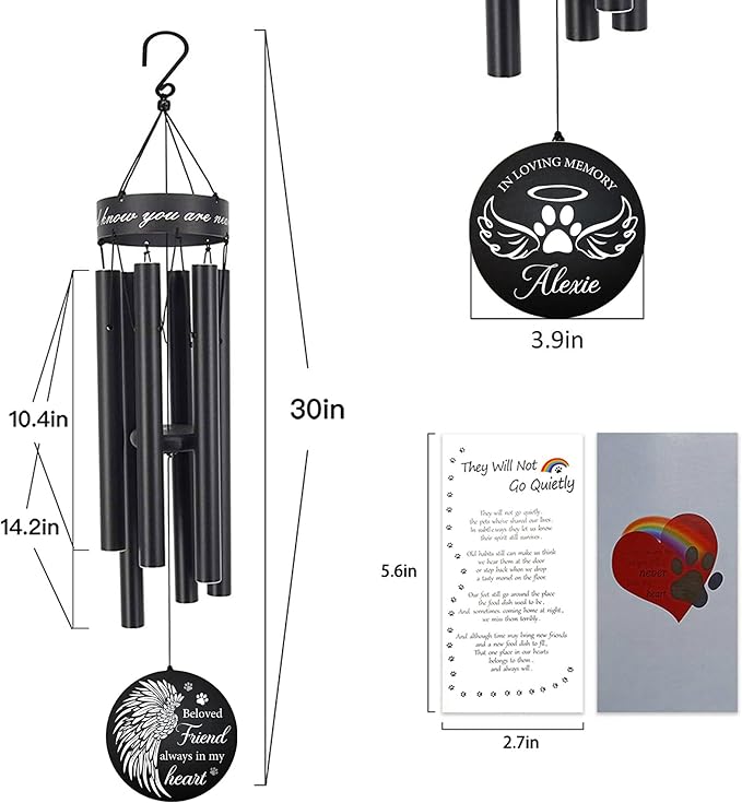 Personalized Dog Memorial Gifts for Loss of Dog, in Loving Memory of Pets Memorial Wind Chimes, Customized Pet/Cat Bereavement Gifts Wind Chimes for Lover