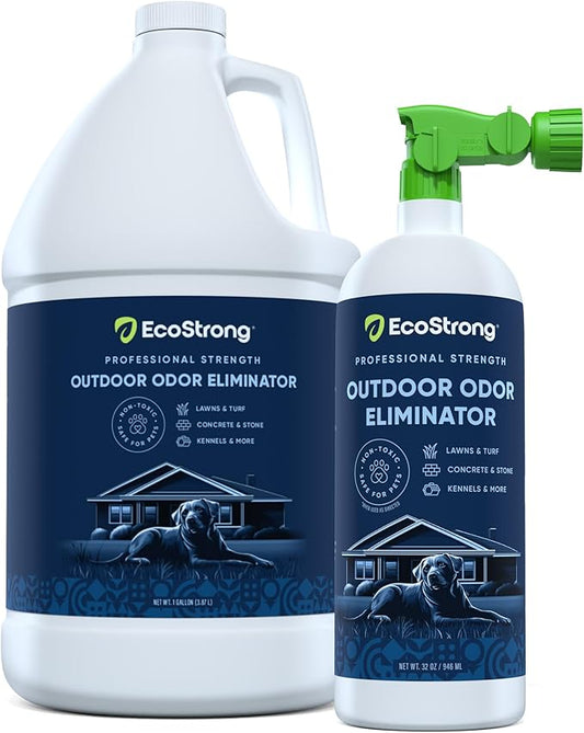 Eco Strong Outdoor Odor Eliminator Outside Dog Urine Enzyme Cleaner Powerful Pet, Cat, Animal Scent Deodorizer | Professional Strength for Yard, Turf, Kennels, Patios, Decks (160 oz Bundle w Sprayer)