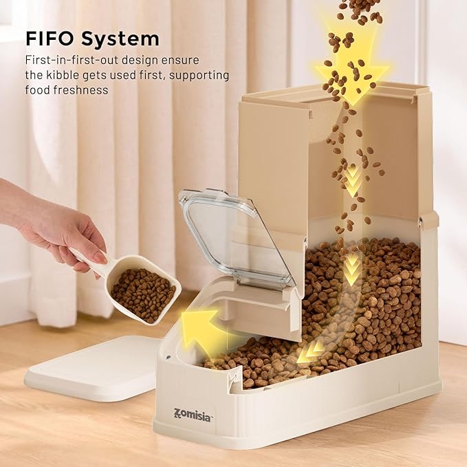 15lbs Dog Food Storage Container - First-in, First-out Easy Dispense Base for Freshness, Cat Food Storage Containers with Transparent Lid and Scoop