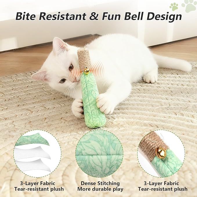 3 Pack Catnip Toys for Cats, Funny Cat Toys with Dental Rope & Fun Bell,100% Pure Organic Catnip Toys,Cat Chew Toy Bite-Resistant Kitten Teething Chew Toys,Anxiety Relief Cat Toys for Indoor Cats