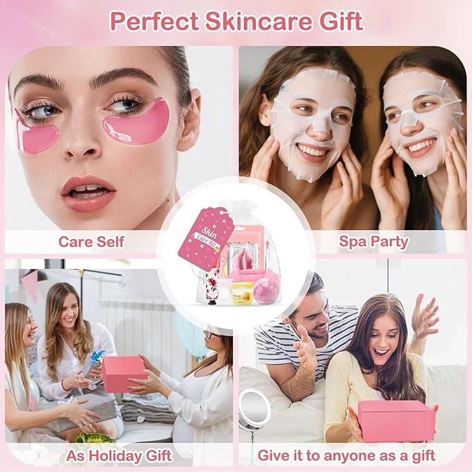 Ponhey 66 PCS Spa Party Supplies, Spa Party Favors Include Face Masks Skincare, Hand Cream, Lip Balm, Under Eye Patches, Lip Mask and Foot Bath Bombs, Spa Birthday Sleepover Party Supplies