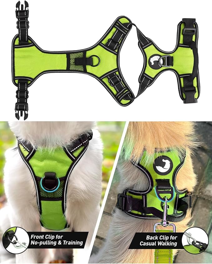 Joytale No Pull Dog Harness Medium Sized Dog, Reflective Pet Vest with Front Clip, Adjustable Soft Padded Harnesses with Easy Control Handle for Training and Walking, Green, M