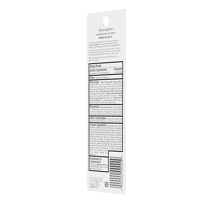 Neutrogena Revitalizing Tinted Lip Balm with SPF 20, Hydrating Tinted Lip Care with Sunscreen, Moisturizing Sheer Tint for Softer, Healthier-Looking Lips, Sheer Fresh Plum 60, 0.15 oz (Pack of 2)