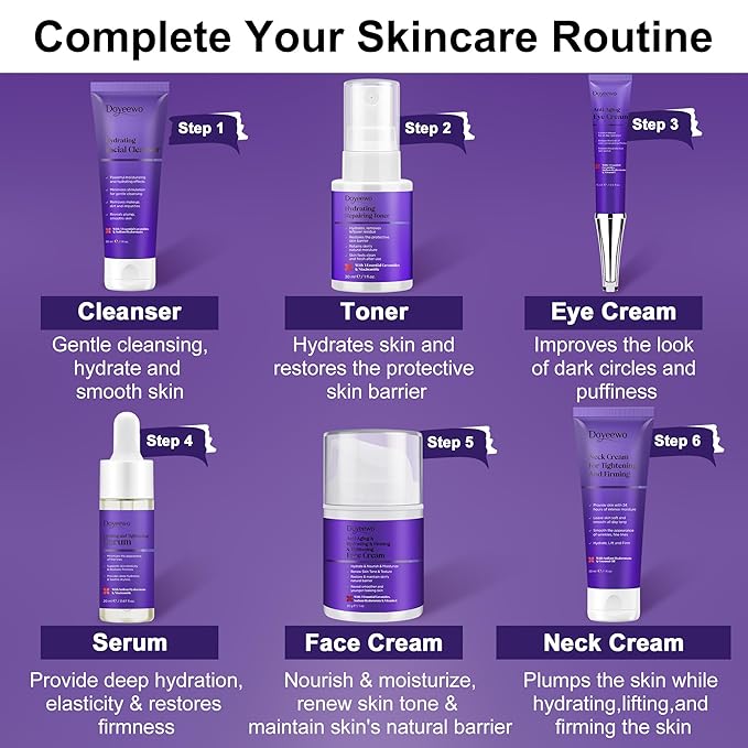 Skin Care Set,6Pcs Professional Womens Teens Tighten Lift Firm Skincare,Hydrate Anti-Aging Facial Routine Kit Travel Gift Set,Birthday Christmas Secret Santa Gifts for Women Teenage Girl Wife Mom | Professional, Travel Skincare, Gift Set
