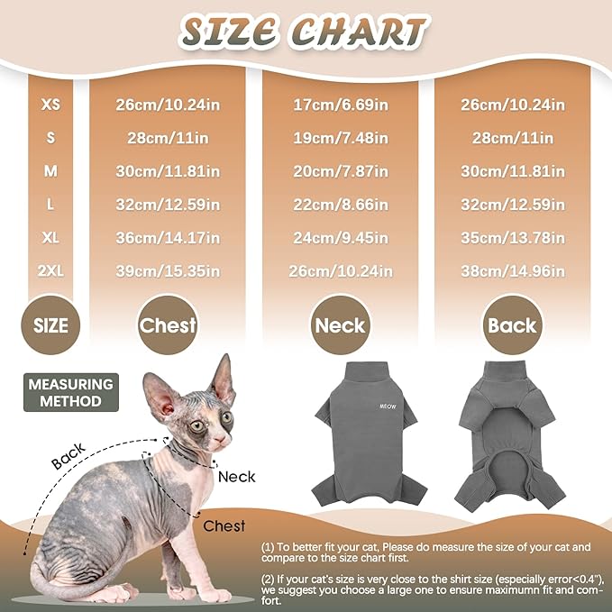 ROZKITCH Hairless Cat Clothes, Breathable Soft Jumpers for Sphynx Cats Only, Coat with Four Legs, Warm Sweater T-Shirt Pajamas Jumpsuit Vest Cornish Rex, Devon Rex, Peterbald Grey L