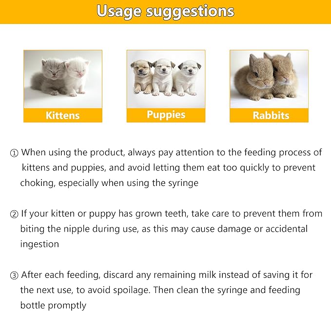 Pet Feeding Bottle and Syringe Set for Puppies and Kittens(1 Bottles,2 Syringes,6 Nipples) Blue