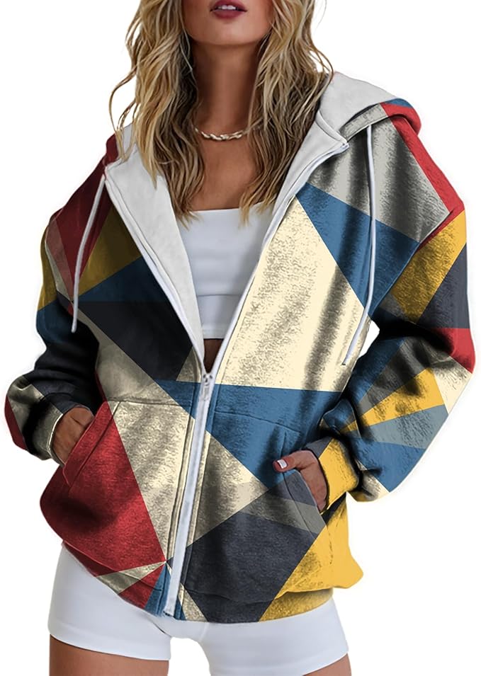 Hoodies for Women Zip Up Long Sleeve Hoodied Sweatshirt with Pockets Retro Graphic Women's Sweatshirt Trendy