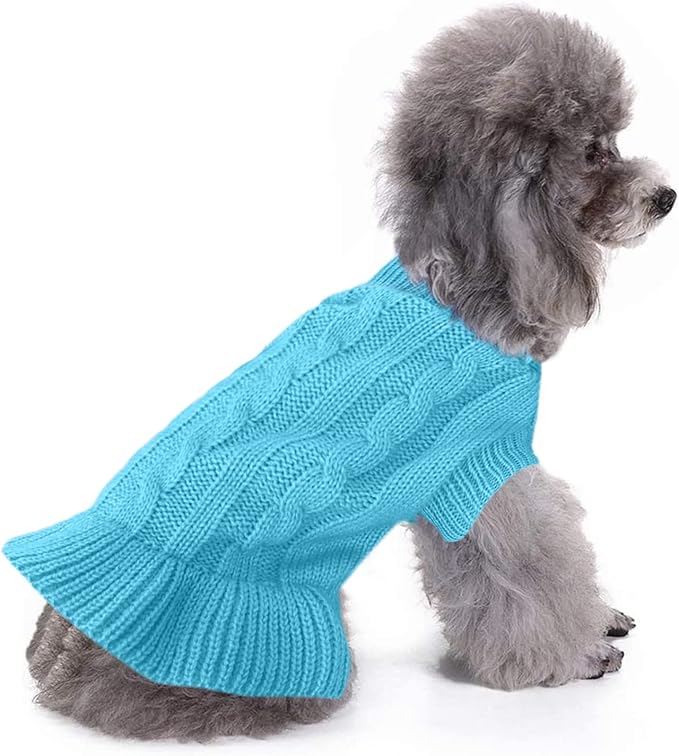 CHBORCHICEN Small Dog Sweaters Knitted Pet Cat Warm Dog Sweatshirt Winter Clothes Kitten Puppy Sweater (XXS, Dress-Sky Blue)